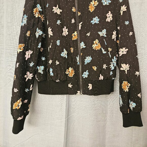 Diane von Furstenberg classic quilted silk bomber jacket floral print sz 8 - Picture 2 of 12